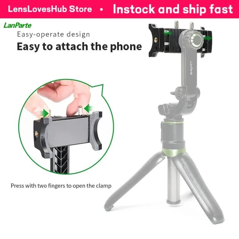 Morsetto per telefono Lanparte di facile utilizzo con foro filettato da 1/4, adatto per selfie stick e treppiede