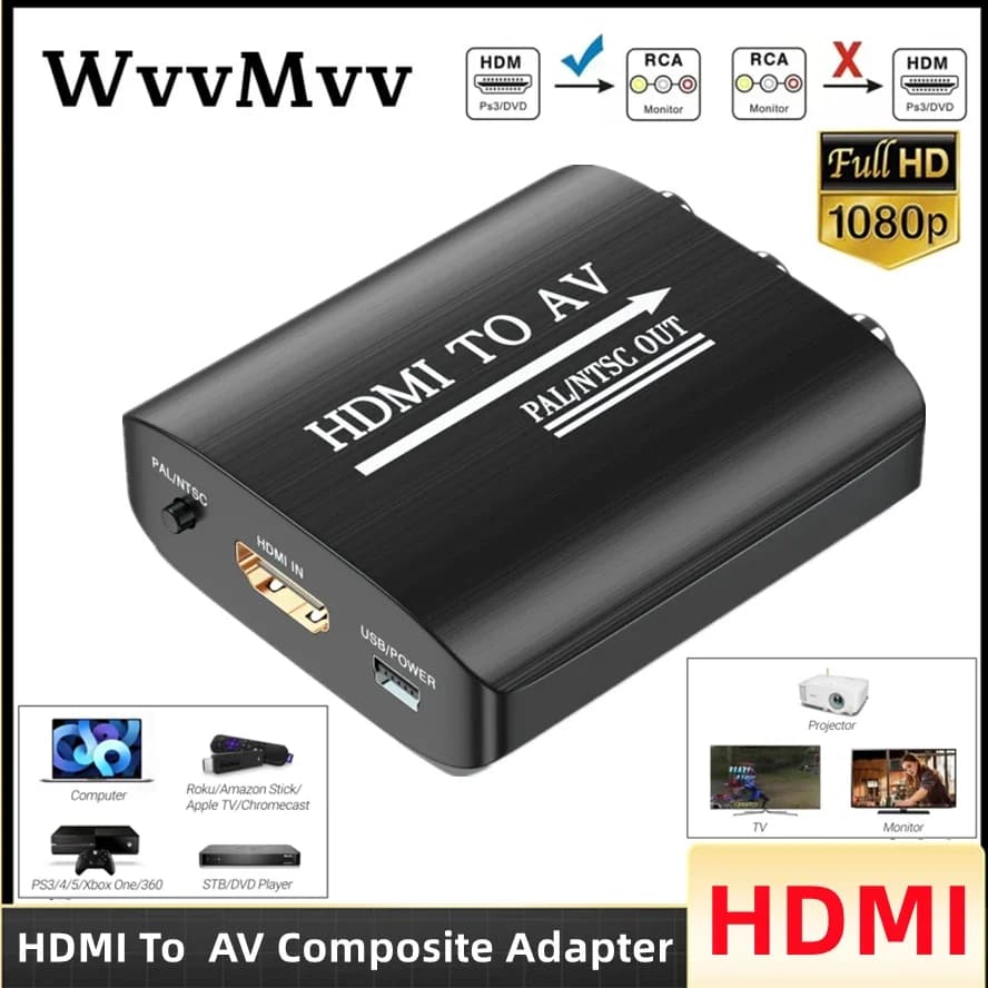 Convertitore adattatore composito 1080P compatibile HDMI a RCA AV HD a AV RCA Cavo audio video AV2HD Adattatore AV CVBS con cavo USB