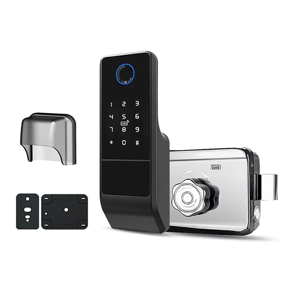 Impermeabile Tuya Wifi Smart Door Lock Password digitale Doppio impronta digitale Serratura elettronica per porta esterna in ferro