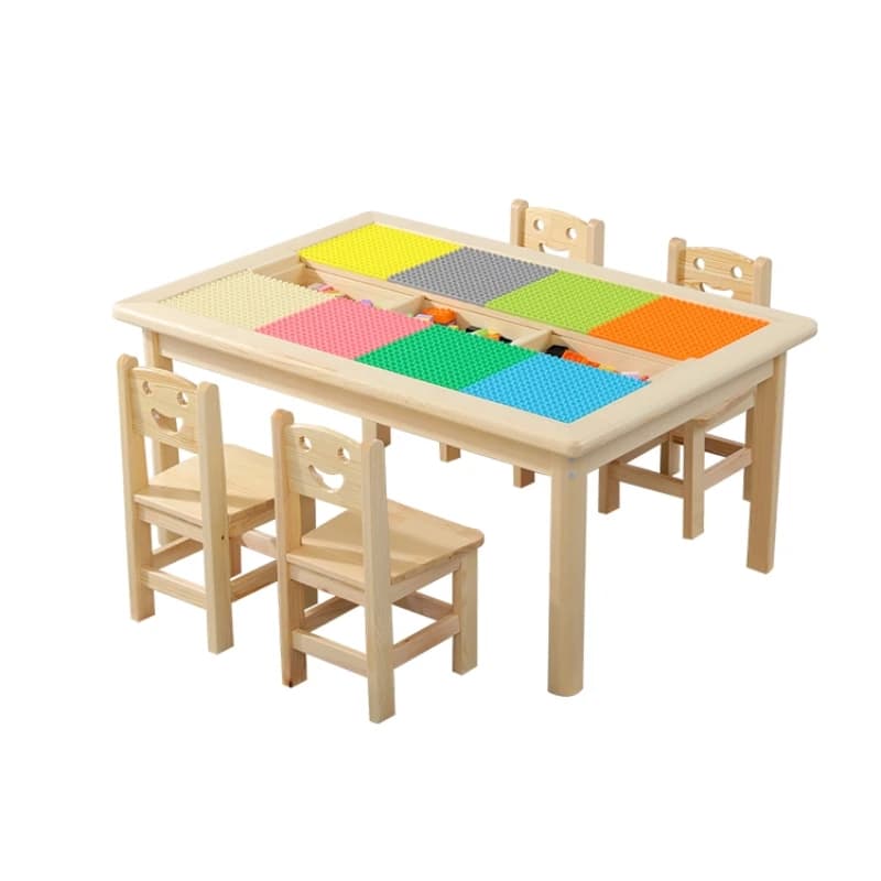 Tavolo da gioco in legno massello per bambini, tavolo multifunzionale per l'apprendimento precoce, tavolo da costruzione compatibile, puzzle per bambini