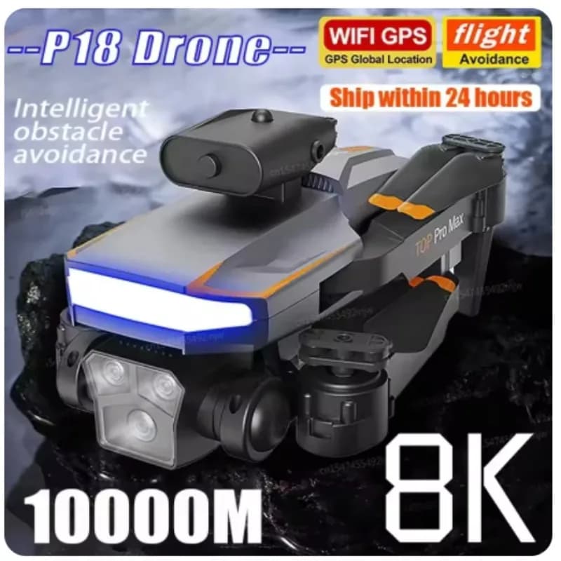Drone P18 con Tripla Fotocamera 8K 5G HD, Posizionamento Ottico, GPS, Evitamento Ostacoli, Fotografia, Quadricottero RC, Giocattolo e Regalo