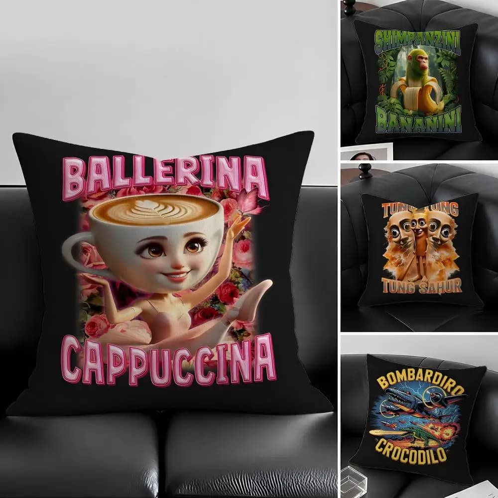 I-Italian Brainrot Set di Federe per Cuscini in Lino Naturale, Decorazione Completa per Divano, Camera da Letto e Sedia