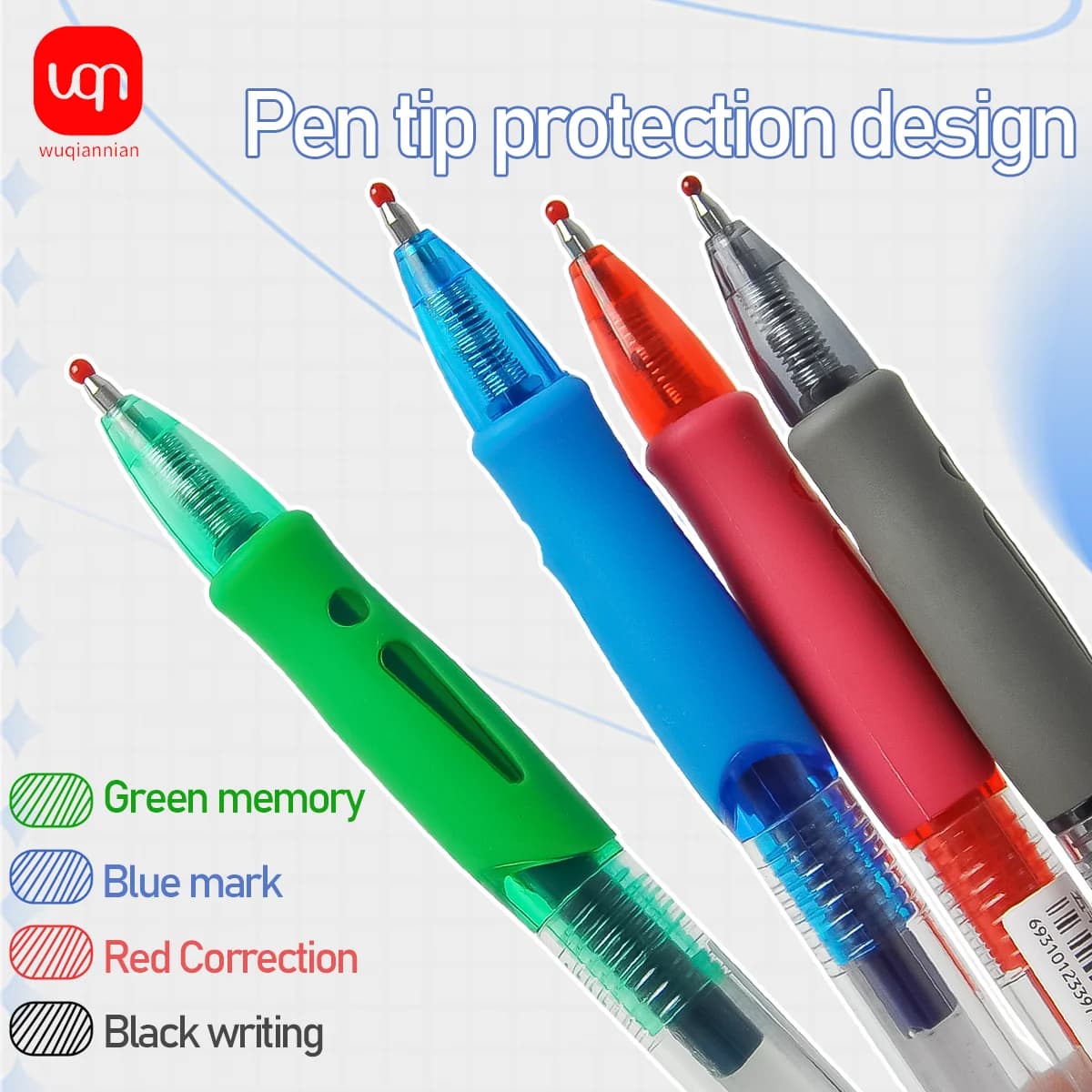 Penna Gel WQN-Press 0.5mm Nera/Blu/Rossa/Verde con Impugnatura Morbida, Ideale per Studenti e Forniture per Ufficio