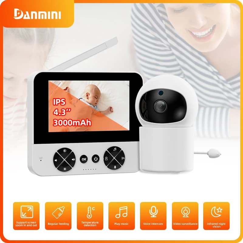 Danmini Baby Monitor da 4,3 pollici 720P IPS HD Display con schermo 1 milione di pixel Telecamera interna di sorveglianza di sicurezza con visione notturna