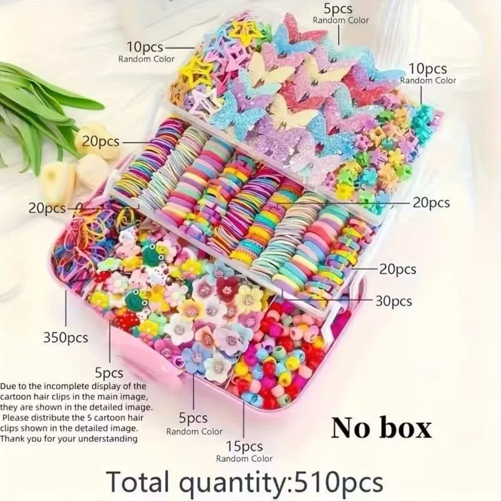 546Pcs Flower High Elastic Hair Accessories Set No Hurt Hair Colorful Hair Clips Hair Ties Princess Gift Set
