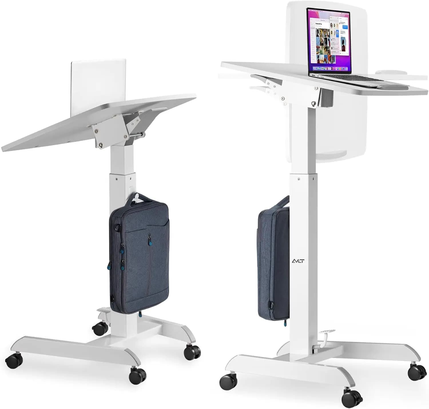 Postazione di Lavoro Mobile Regolabile in Altezza 47 con Scrivania Inclinabile, Pedale da 3 Piedi e 11 Pollici, Carrello per Scrivania Pneumatica Regolabile in Altezza, Supporto per Laptop Mobile