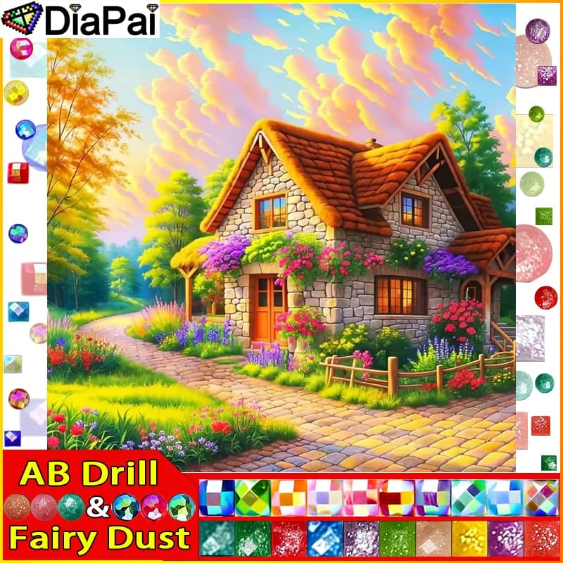DiaPai Fairy Dust AB 5D Diy Diamond Painting Cross Stitch " Flower House" Home Decor Full Diamond Embroidery
