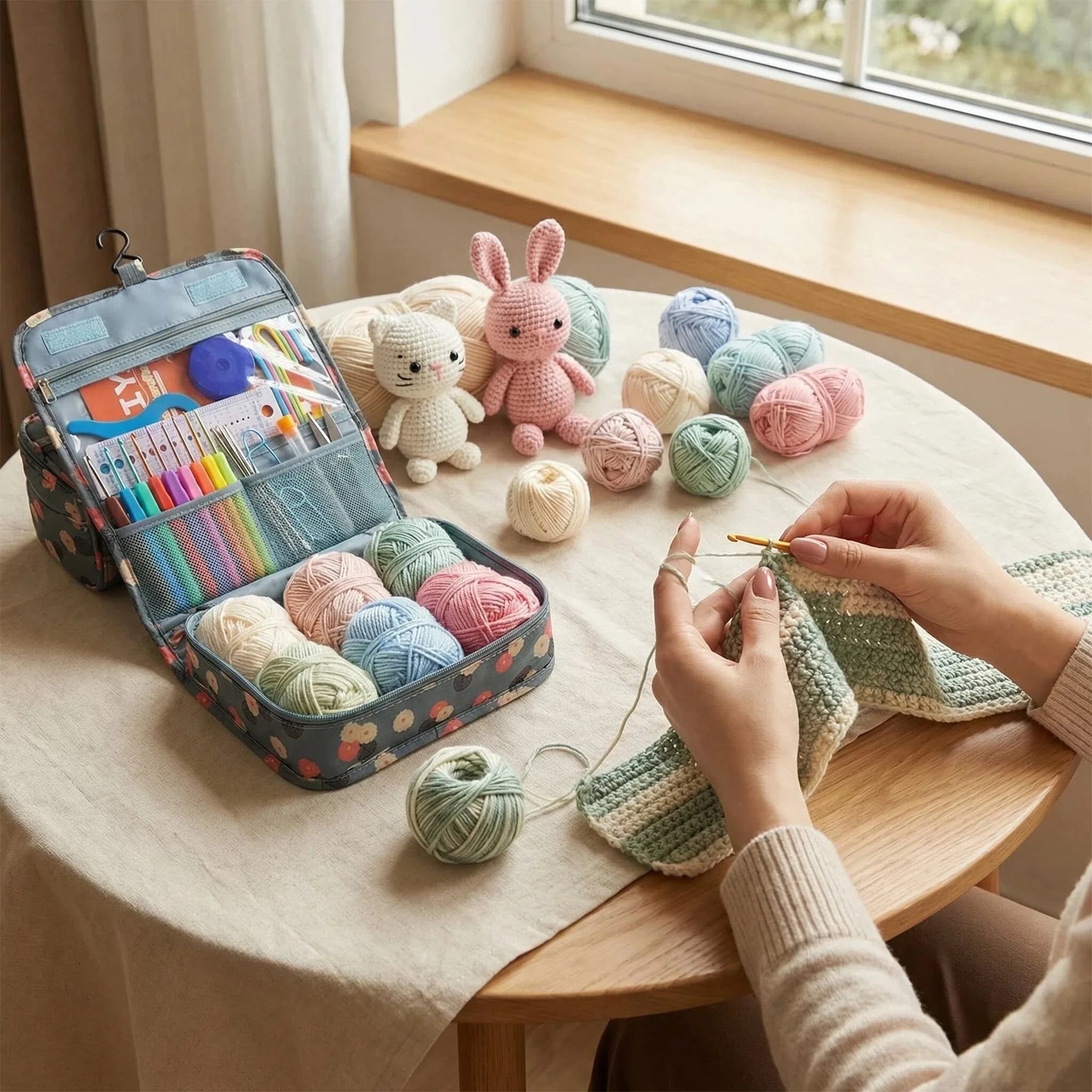 Set di uncinetti per maglieria e uncinetto, strumenti per cucito domestico, accessori fai da te per artigianato, marcatori per uncinetto, aghi, strumenti per tessitura con borsa