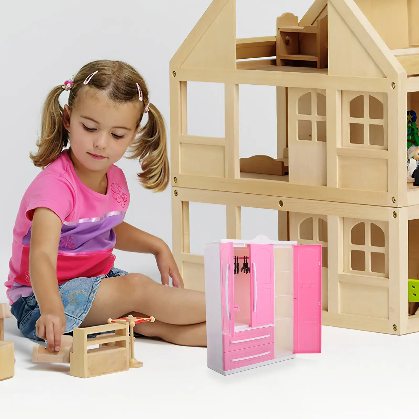 Large Capacity Wardrobe Closet Closet for Dollhouse Storage Clothes Organizer Miniature Hangers Furniture Play Bedroom Set