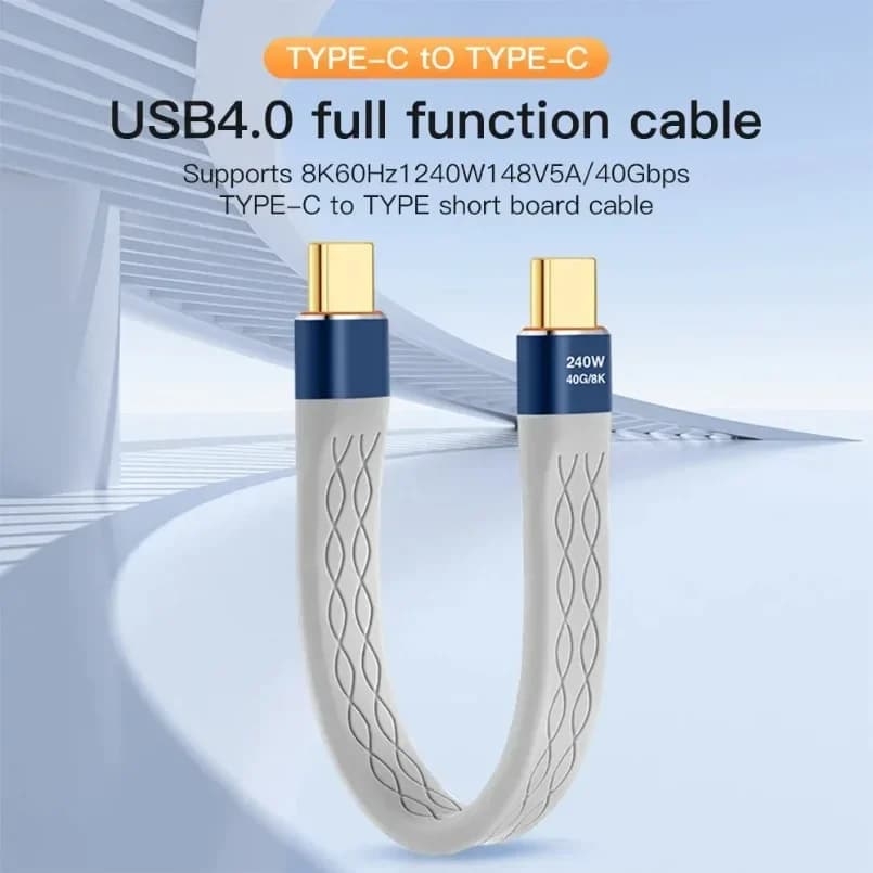 Cavo piatto corto da USB C a USB C 240W Ricarica rapida 40Gbps 8K Video FPC piatto sottile flessibile per MacBook Steam Deck Monitor Estensione