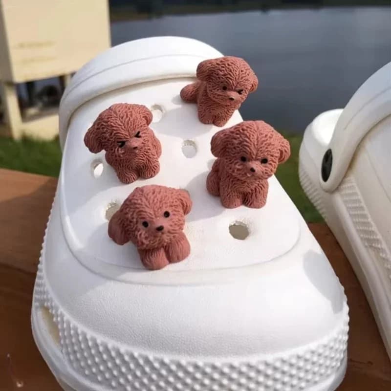 Grandi regali 3D Simpatico cucciolo di scarpe Pendenti e ciondoli Decorazioni Marrone Teddy Dog Fibbie per sandali Zoccoli Cartoon Accessori Festival Sorpresa