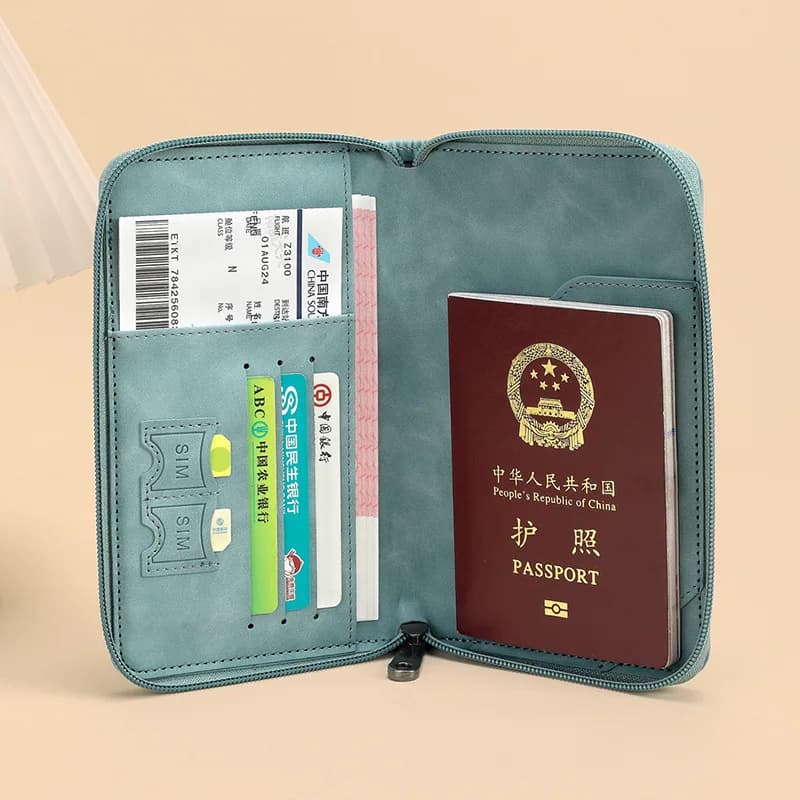 Porta passaporto con blocco RFID Portafoglio in pelle PU Copertina per passaporto Accessori da viaggio con cerniera multifunzione portatile