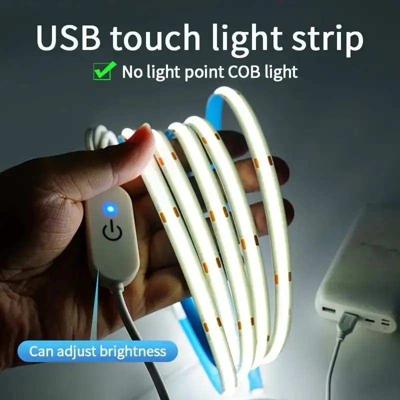 LED COB Bright Strip Touch Dimmer Diode Flexible Tape 5V USB Linear Indoor Lighting Lamp Camera DIY TV Mirror Retro Lighting Wall Decoration