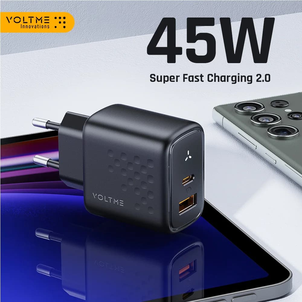VOLTME GaN 45W Caricatore USB C Tipo C Caricatore da muro PD Ricarica super veloce per Samsung Galaxy S23 Carica ultra rapida per iPhone 15