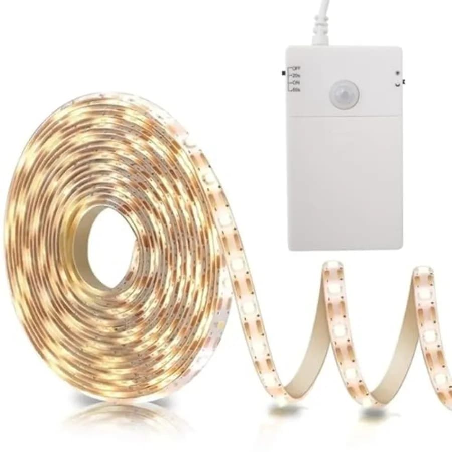 Battery Operated Motion Sensor Cabinet Strip Lights, 9.8Ft 90 LED Under Cabinet Lights, Motion and Night Sensor Safe Tape Light