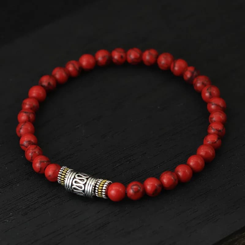 Braccialetto minimalista in pietra naturale da 6mm Unisex sanscrito Yoga meditazione bracciale con perline Lucky Red brasslet tibetano buddista Pulseira