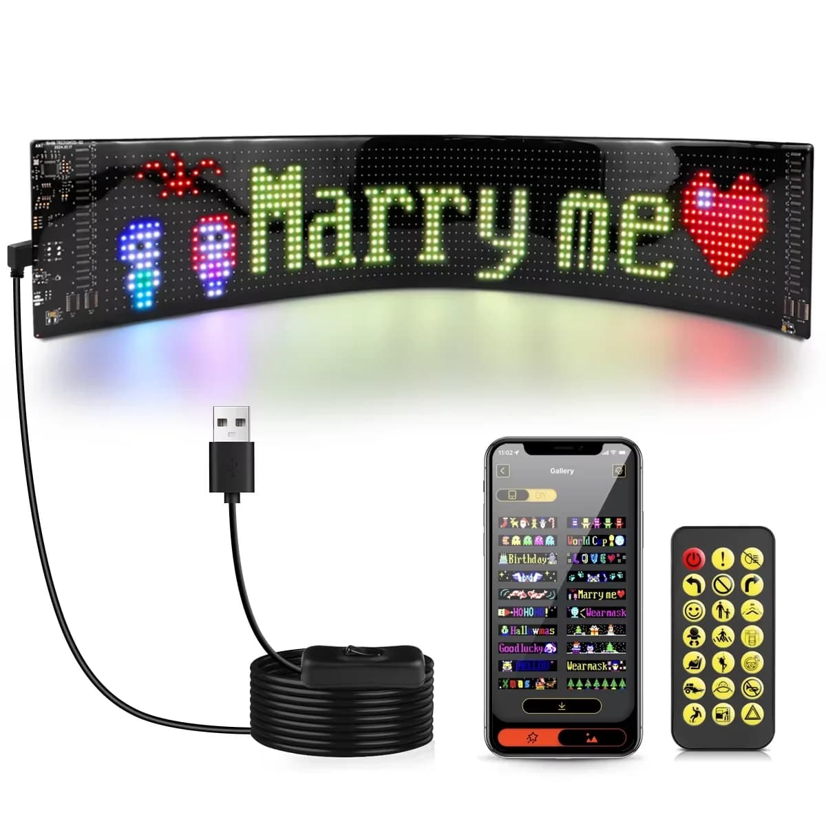 Cartello pubblicitario a scorrimento LED USB 5V Bluetooth App Controllo logo Luce Testo personalizzato Modello Animazione Display programmabile Auto