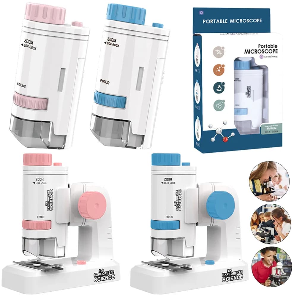 Microscopio tascabile portatile 80-200X Mini microscopio elettrico Microscopio scientifico ad alta definizione Microscopio alimentato a batteria