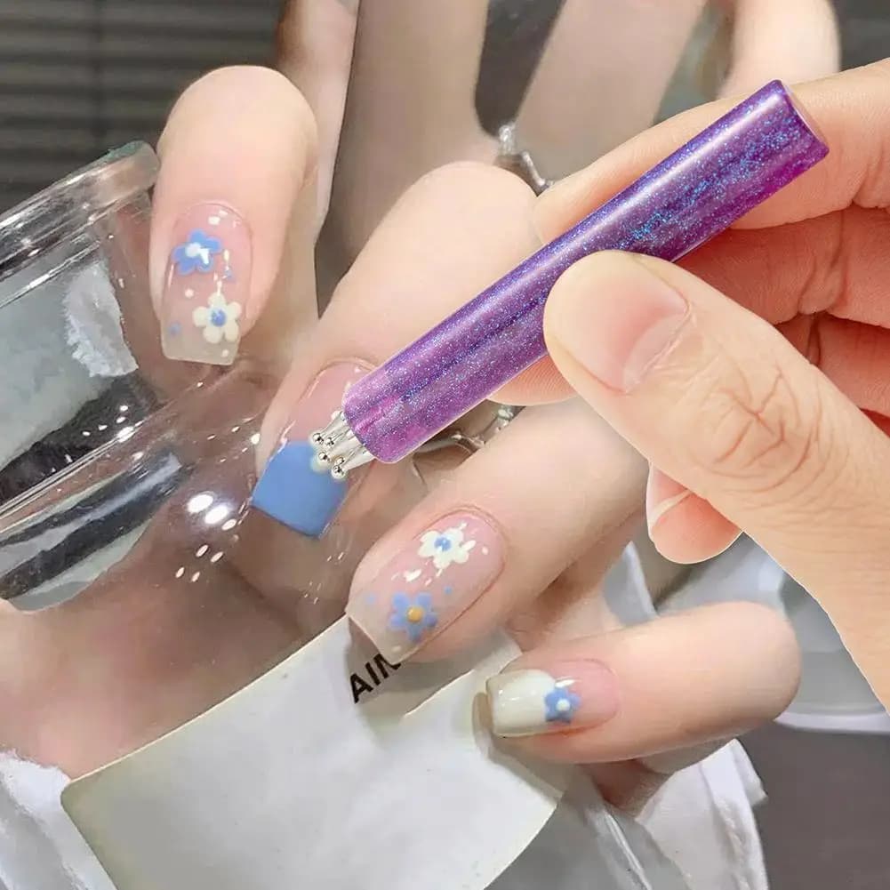 Penna per pittura a petali di fiori One-Step, strumento per decorare le unghie, pennello per puntinatura, strumenti per decorazioni floreali fai da te per nail art.