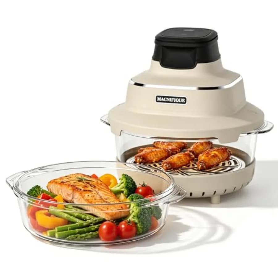 Friggitrice ad Aria in Vetro per Uso in Cucina, Borosilicato e Acciaio Inossidabile, Trasparente Argento, Non Tossico con Pentole da 4.5QT e 2.5QT, per Friggere e Cuocere