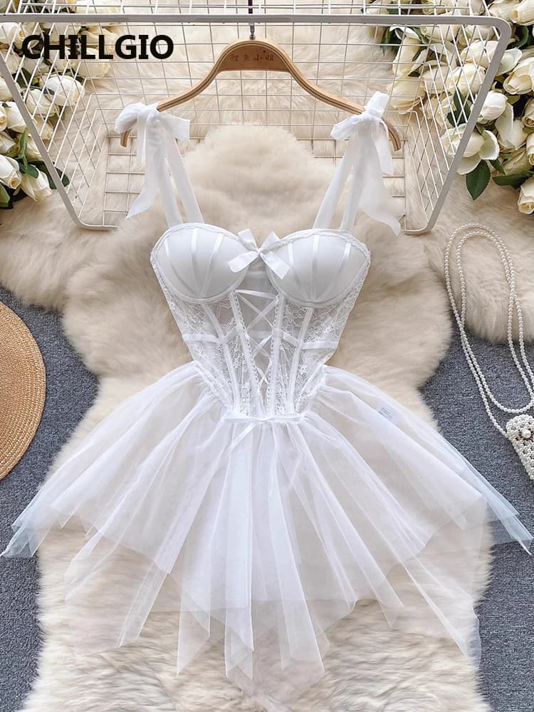 CHILLGIO donne Sexy Push Up Spaghetti Strap Dress irregolare Lace-up Lingerie intima Slim stretto pigiama caldo una linea camicie da notte
