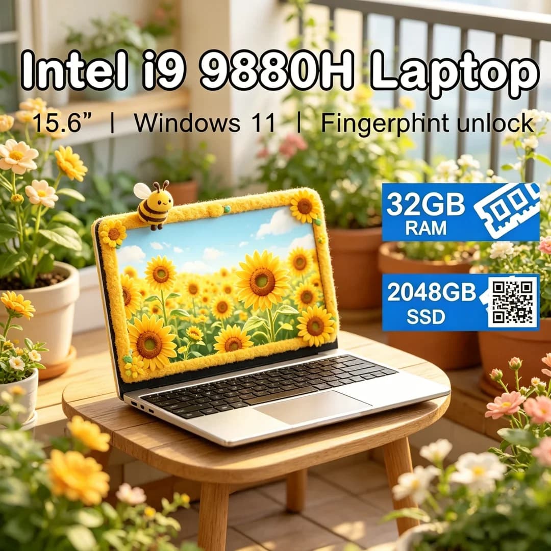 Laptop da Gaming Raffinato e Compatto Cryptic 15.6'' 2026 con Intel Core i9-9880H, 32GB RAM, SSD da 2TB, 1920x1080, Windows 11, Condizioni Perfette