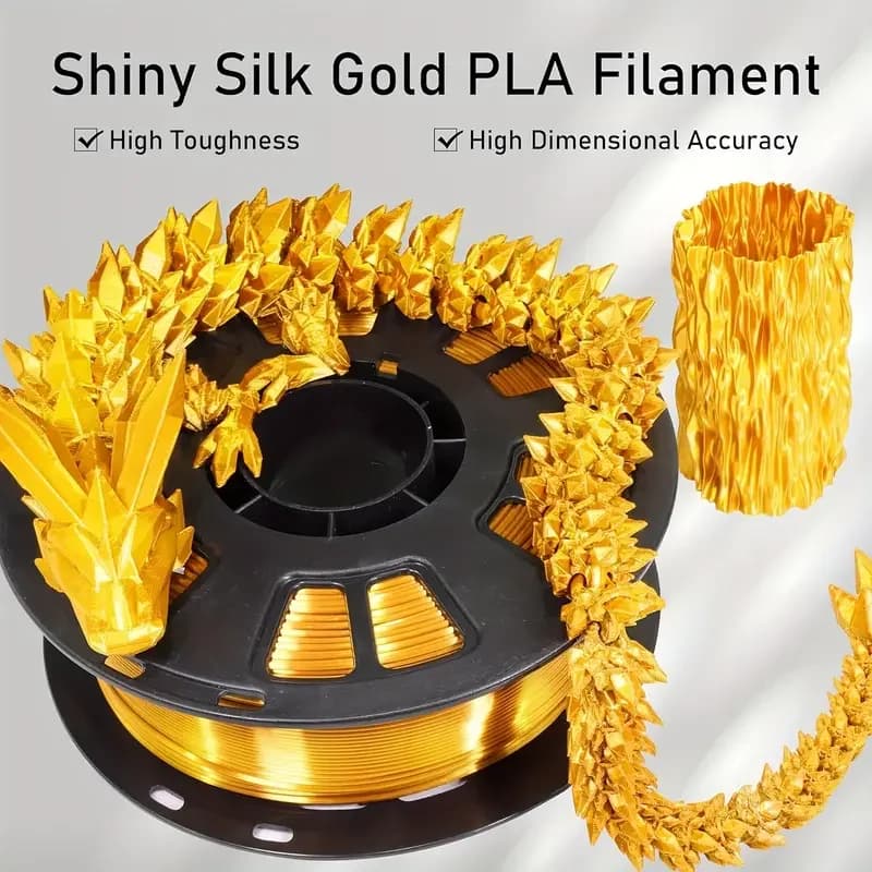 Silk Filament 1.75, Filament PLA Silk, 3D Printer Filament, Dimensional Accuracy +/- 0.02mm, Gold Silk 250G