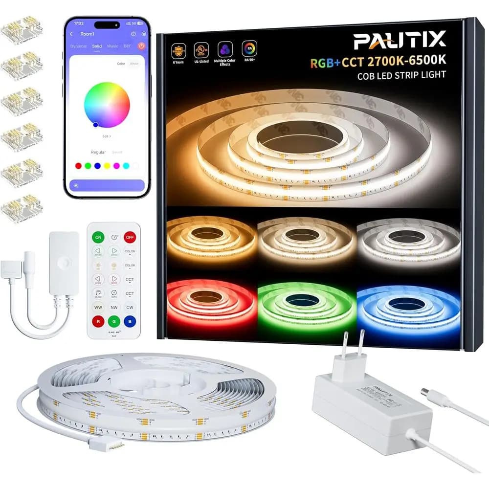 Strisce LED RGB+CCT, 20T, 2700K-6500K, Dimmerabili, Controllo Remoto/APP, Ideali per Cucina, Soffitto, Illuminazione per Feste