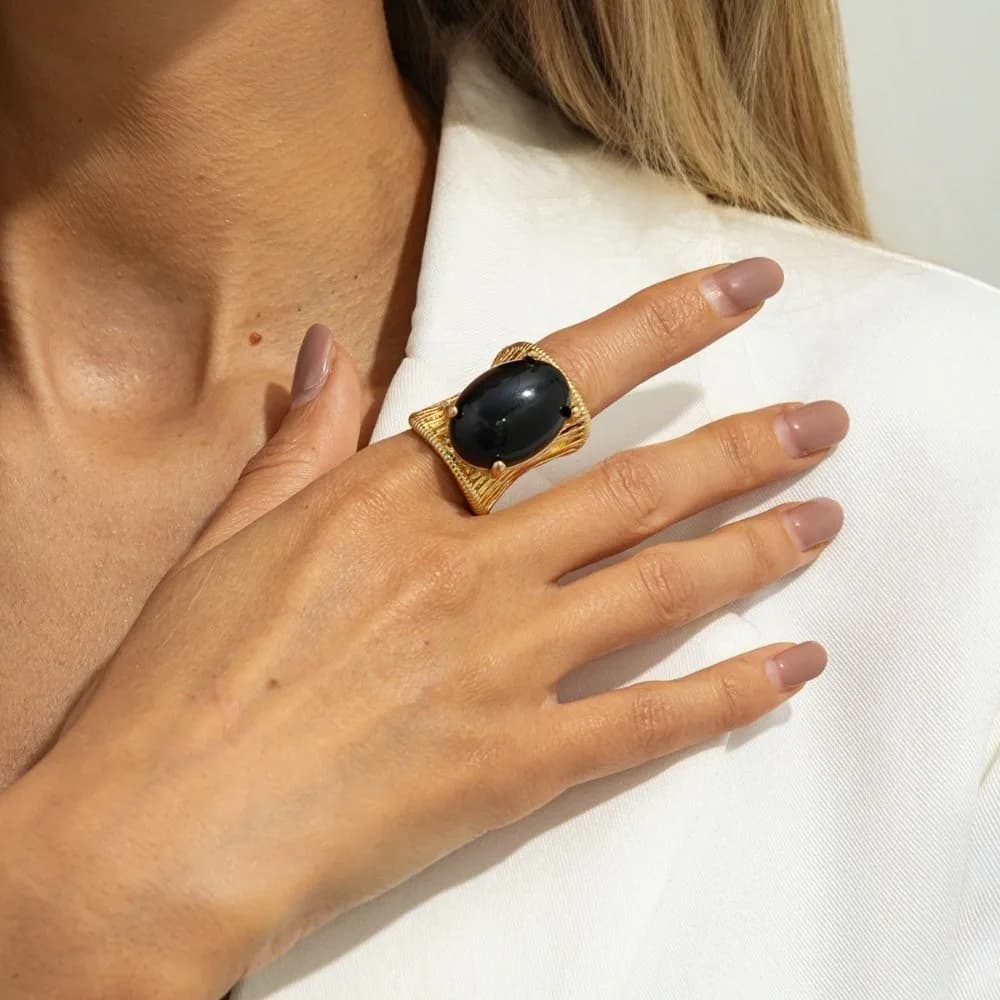 Fashion Accessories Light Luxury Vintage Bohemian Ring Irregular Charm Wide Band Ring Exaggerate Metal Resin Ring Women Men