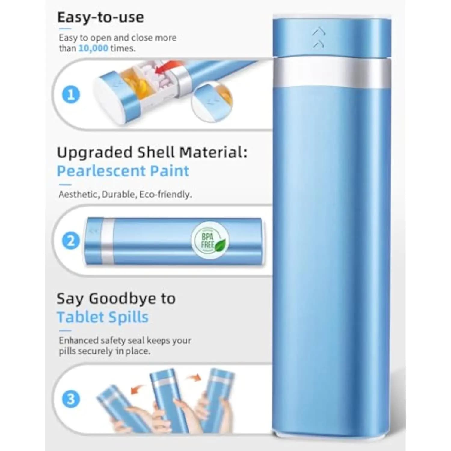 Markfield 7-Day Daily Pill Organizer, BPA-Free Portable Weekly Travel Pill Box to Store Vitamins, Supplements & Daily Medication
