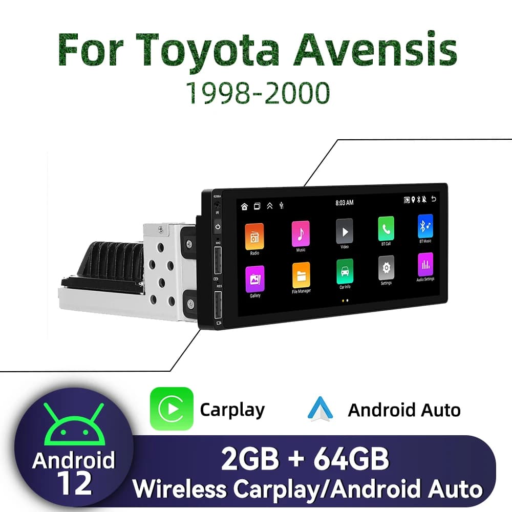 1 Din Android Radio for Toyota Avensis 1998-2000 Carplay Autoradio Android Auto Stereo Car Multimedia Head Unit GPS Navigation
