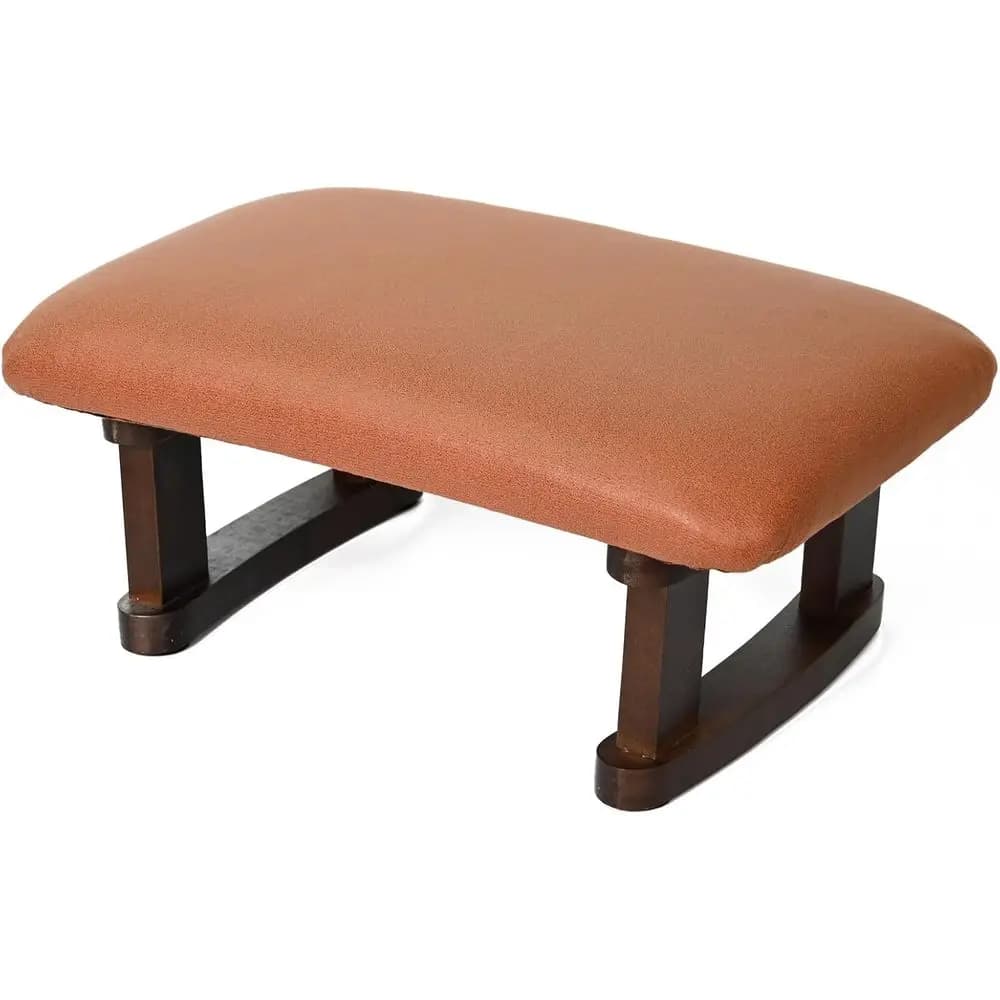 Compact Ottoman Padded Footrest with Wooden Legs for Living Room, Bedroom, and Work Space (Orange)