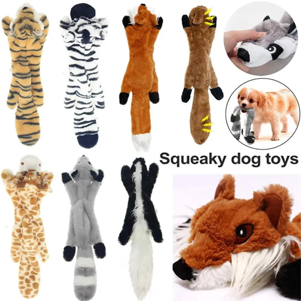 Giocattolo per cani divertente a forma di animale simulato, senza imbottitura, con squeaker, resistente, in peluche senza imbottitura, giocattolo da masticare cigolante per cani, giocattolo cigolante per animali domestici con effetto fruscio