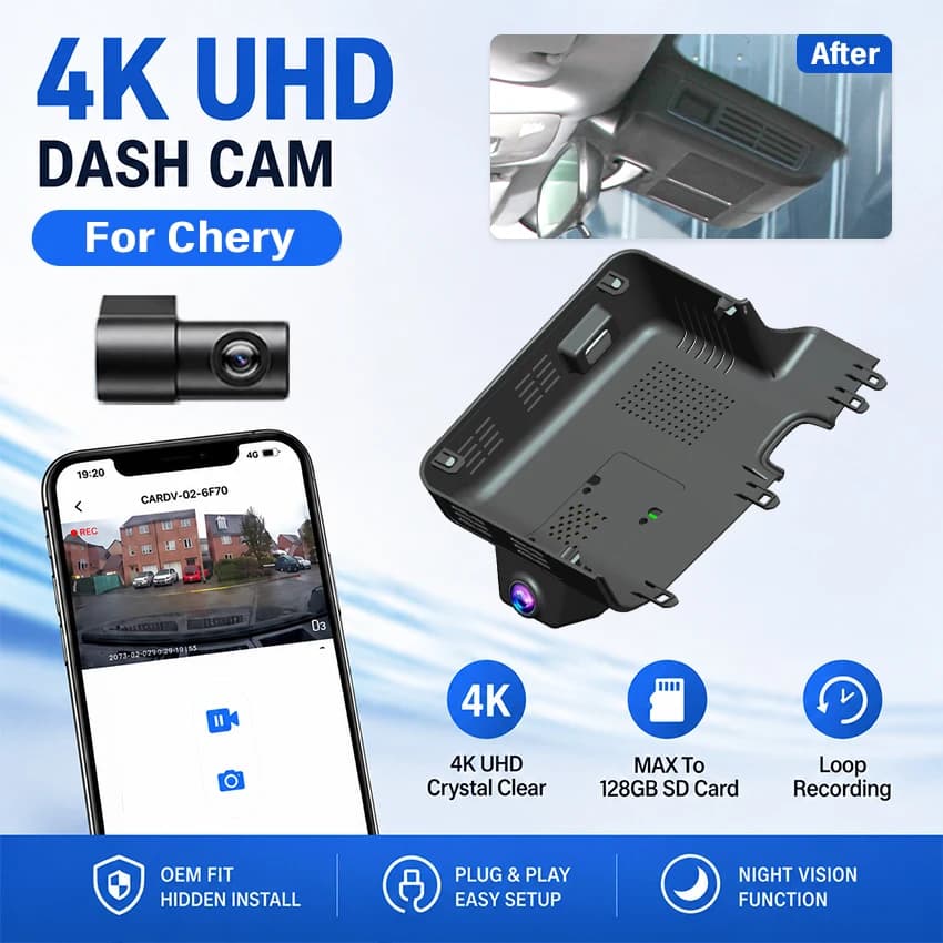 Plug and Play 4K 2160P Car DVR For Chery Omoda 5 C5 E5 5X 2024 2025 2026 Video Recorder Camera Night Vision Recorder Dash Cam