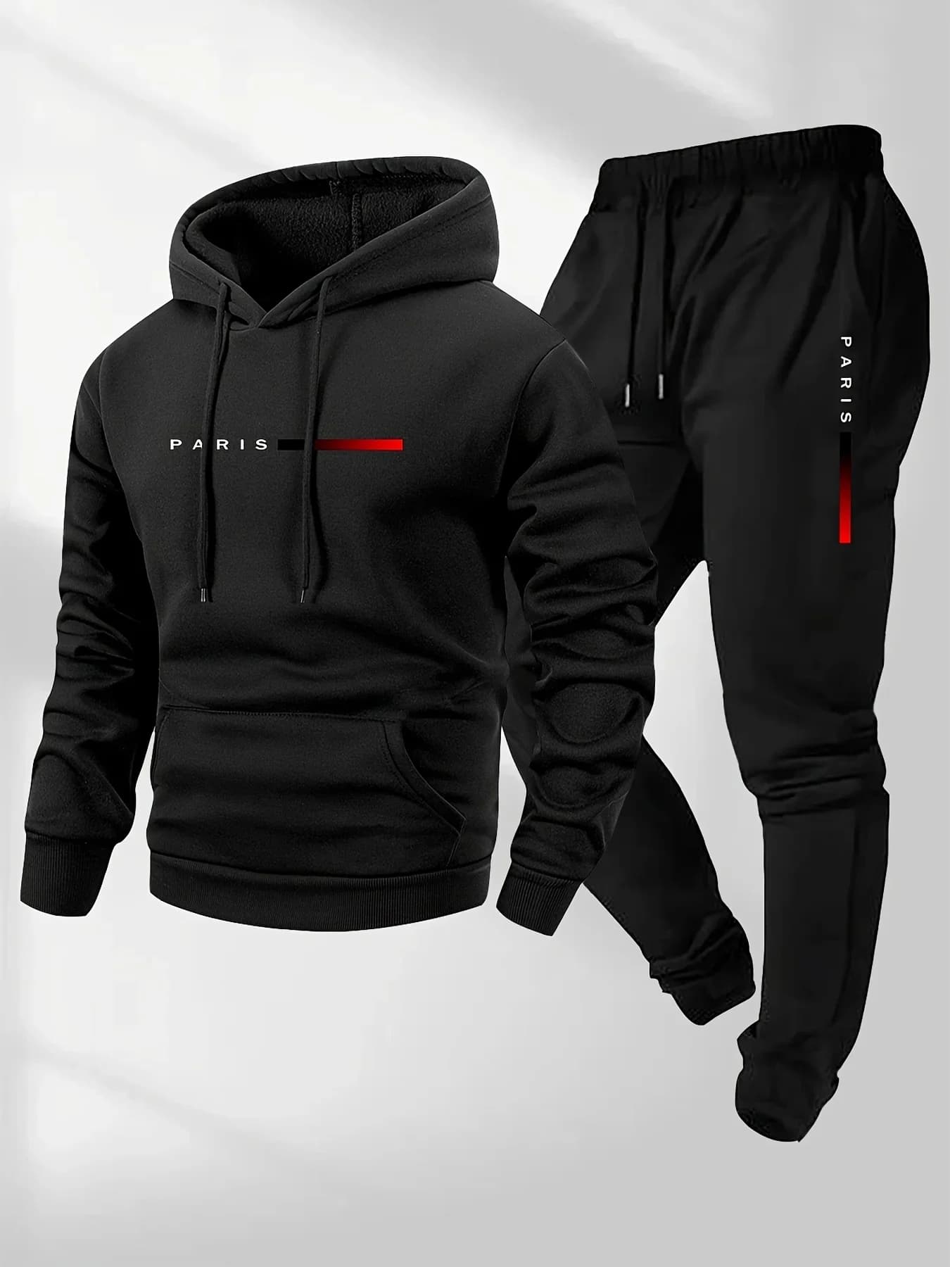 PARIS Sweatshirt with letter print Fleece men's suit with hood Pants Autumn Winter Warm Casual Sport Pullover Pants Set