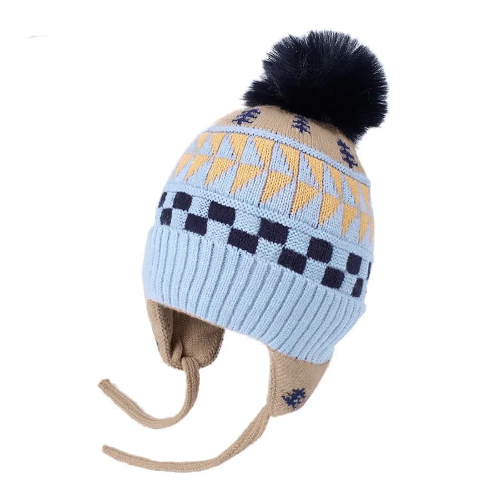 Bella jacquard bambino cappello lavorato a maglia Hairball morbido bambini berretti berretto in pile di lana addensare paraorecchie cap ragazzi