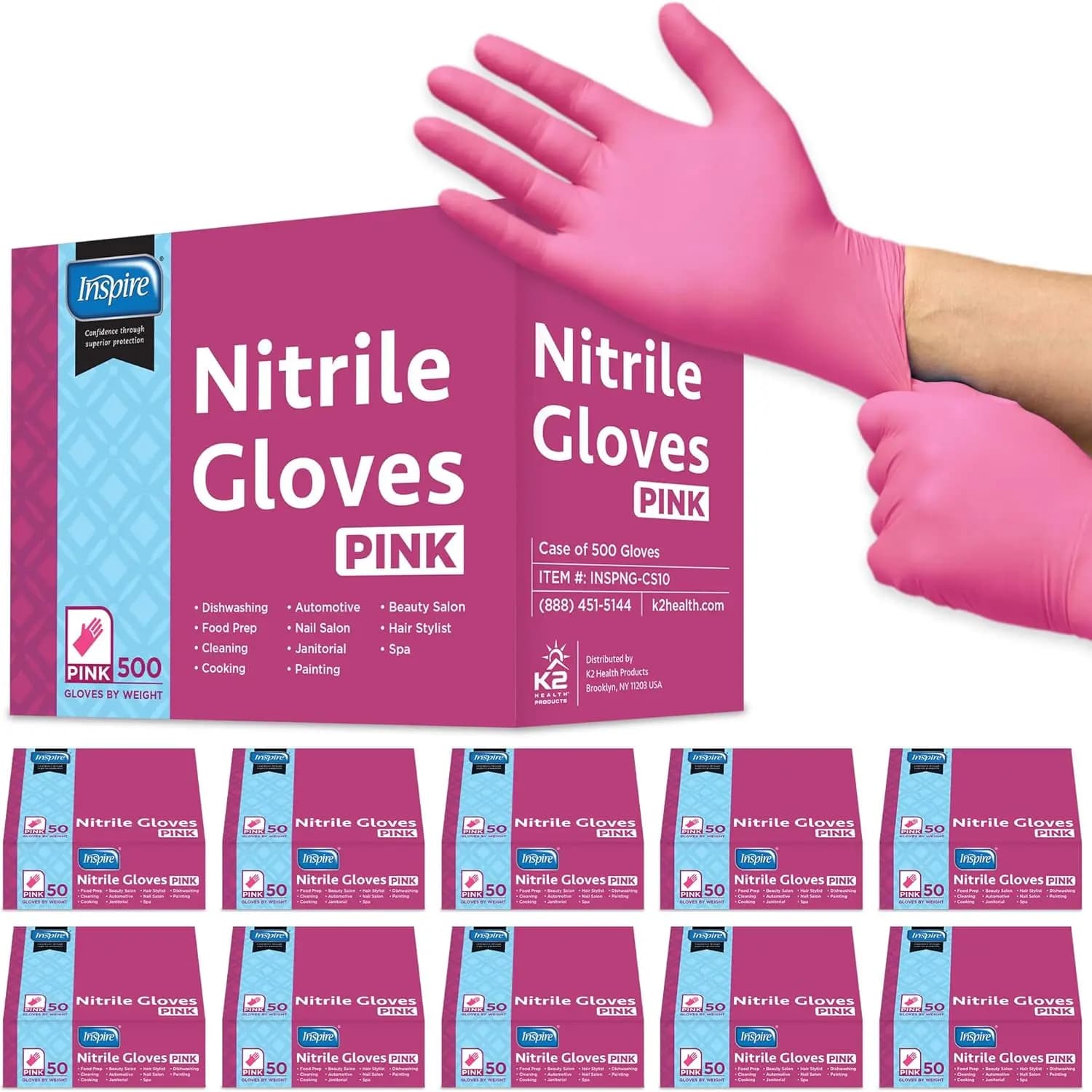 Guanti in Nitrile Rosa Monouso per Parrucchieri, Saloni di Bellezza ed Estetisti - Senza Lattice