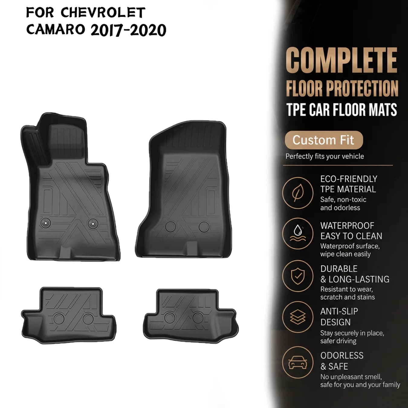 [LHD]Chevrolet CAMARO 2017-2020 Four Seasons Waterproof and Anti-Slip TPE Floor Mat for Cars.