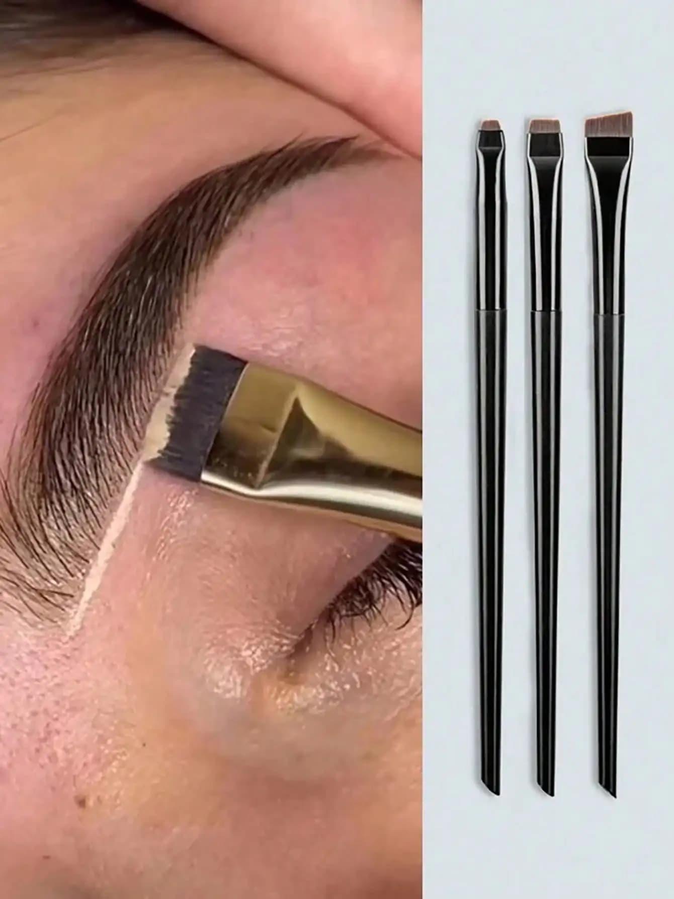 Set di pennelli per trucco professionale da 3 pezzi, eyeliner angolato, pennello per sopracciglia, pennello per ombretto ultra fine, strumenti cosmetici completi, set regalo portatile per il trucco di bellezza