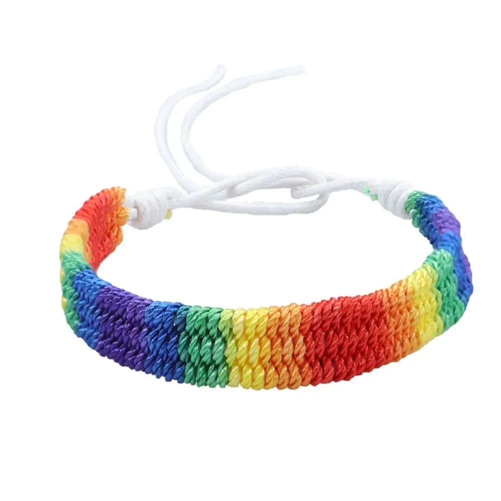 Braccialetto Classico Arcobaleno Intrecciato, Regolabile, Lavorato a Mano, Colorato, Stile Boho, alla Moda