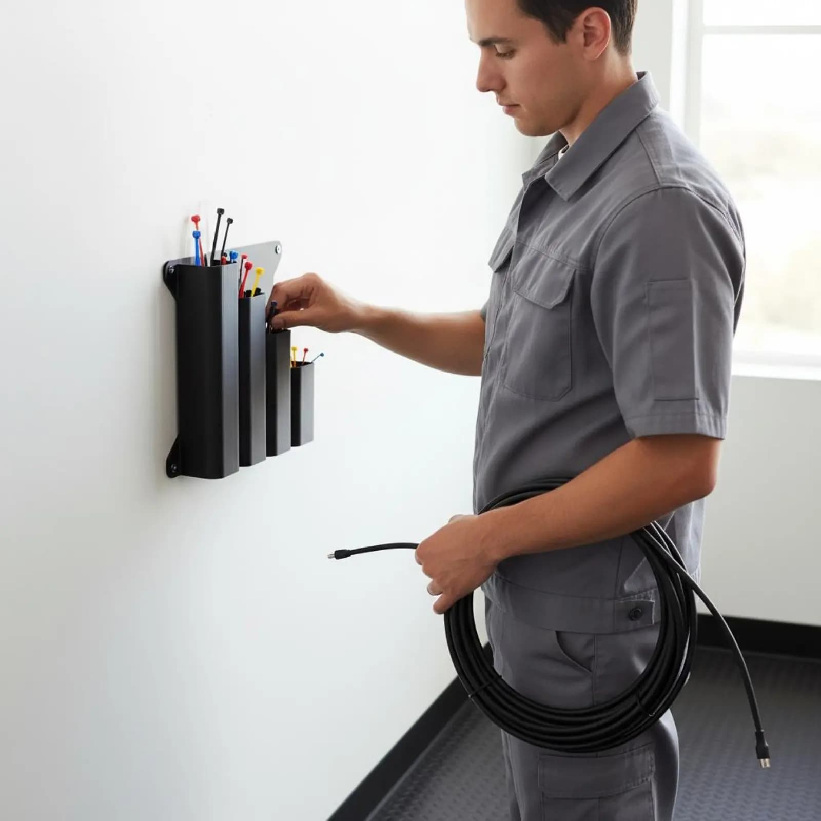 Porta fascette stringicavo da parete dal design semplice, facile da installare, con tasche multiple per garage e fabbriche