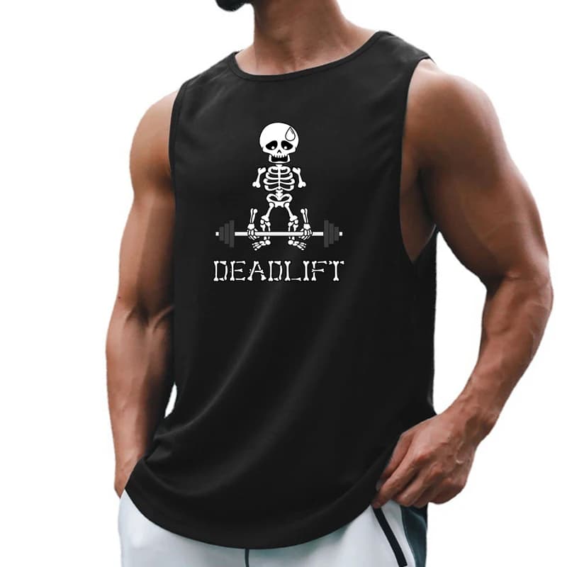 Deadlift Gym Body Skeleton Summer Quick drying Sports Vest Men's Fitness Vest Mesh Fitness Sleeveless Top