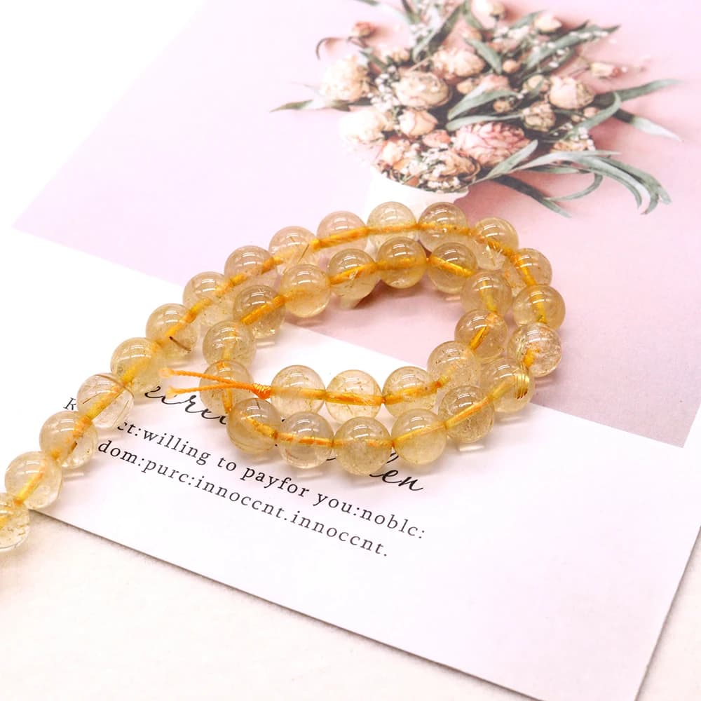4-12mm Tinto Citrino Perline rotonde Pietra semipreziosa lucida Foro dritto Collana di perline sciolte Bracciale Accessorio di gioielli 1 filo
