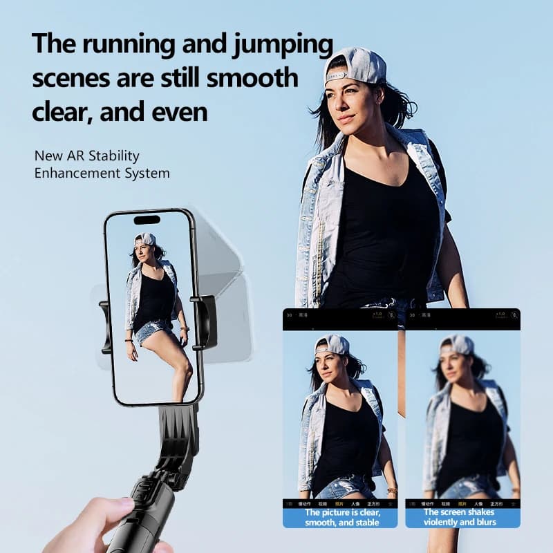 Stabilizzatore palmare Roreta per smartphone con Bluetooth, treppiede e selfie stick pieghevole, con luce magnetica integrata