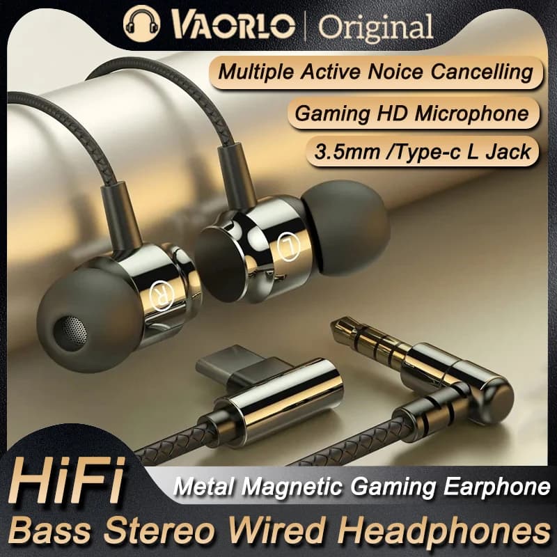 Wired Magnetic Play Headphones Jack to L Stereo Music Headphones for Low HIIF 3.5mm AUX/C Type for Cell Phones and Computers