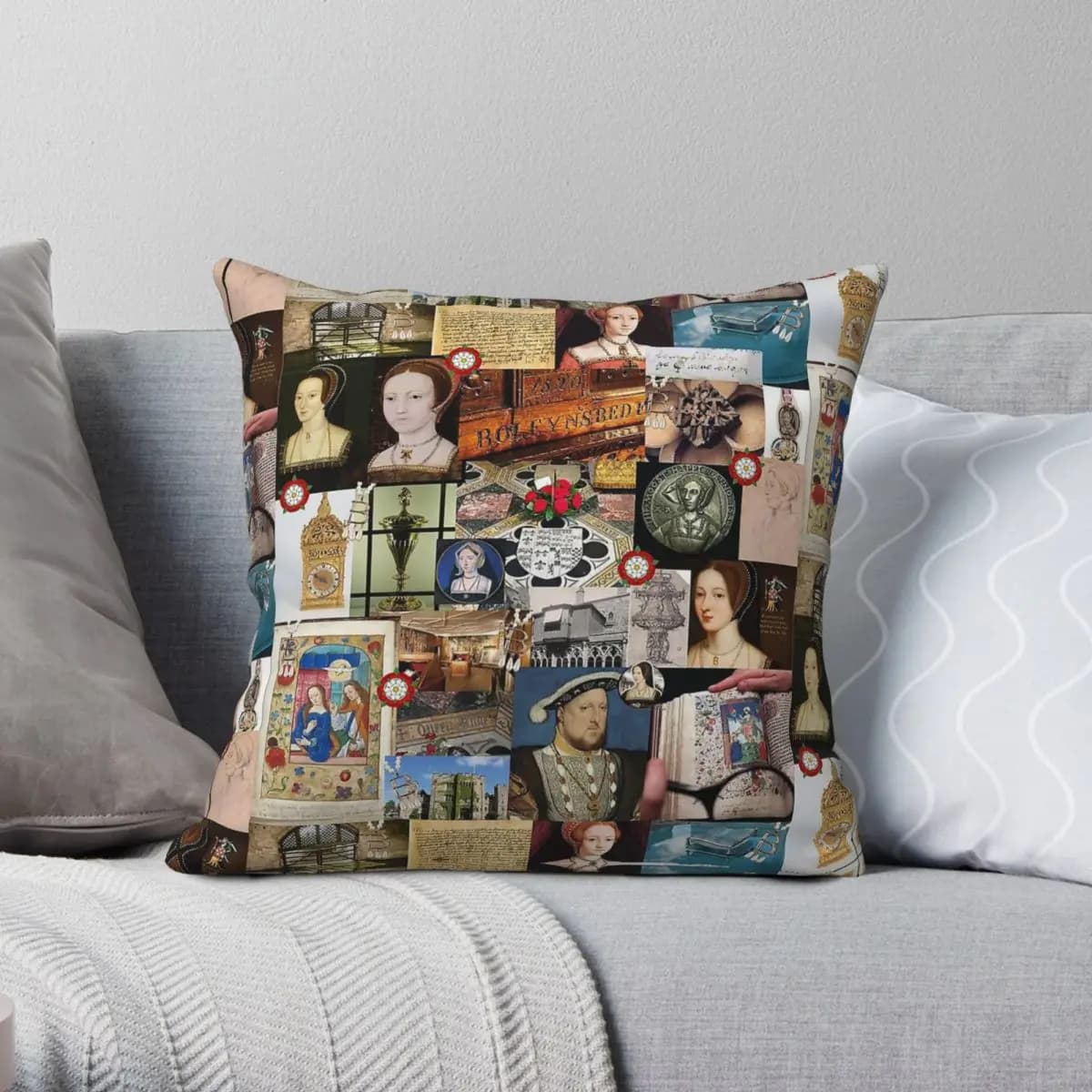 Anne Boleyn Collage Square Pillowcase Polyester Linen Velvet Creative Zip Decor Sofa Seater Cushion Cover