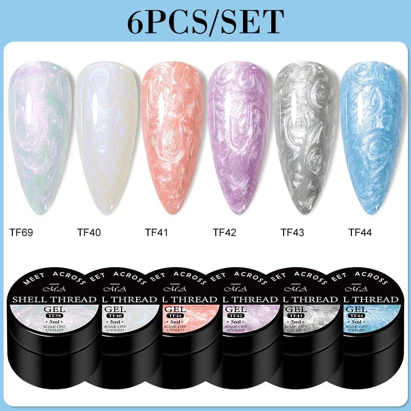 MEET ACROSS 6 Pz/set Filettatura Shell Gel Smalto Per Unghie Vite Viola Rosa Filo Effetto Unghie artistiche Gel UV Semi Permanente per Unghie FAI DA TE