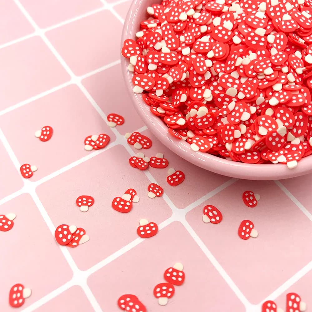 50 g/lotto 5 millimetri Sveglio del Fungo Fetta Argilla Morbida Spruzza per Slime Materiale Mestieri Del Polimero Fare Arti Del Chiodo di DIY decorazione