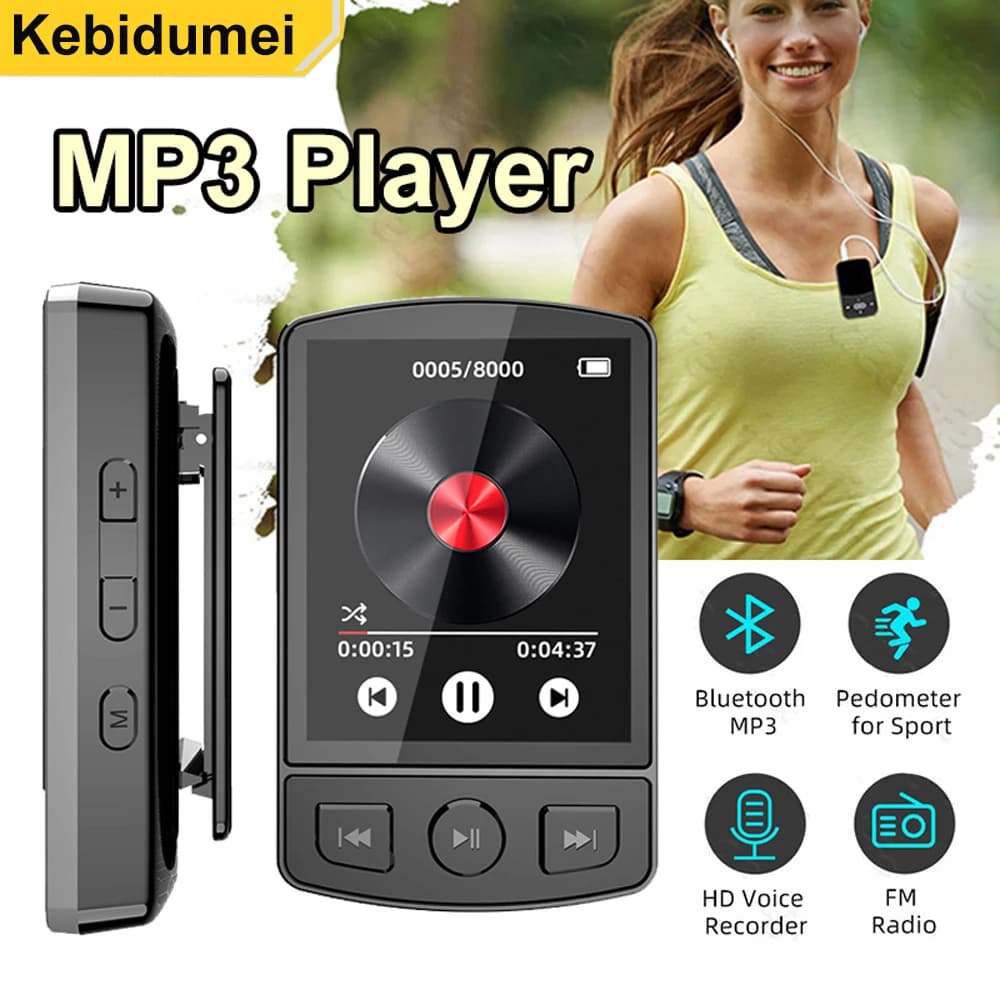 Lettore MP3 portatile Sport Clip Walkman Lettore audio HiFi Adattatore audio FM Bluetooth Walkman per studenti Schermo da 1,8 pollici