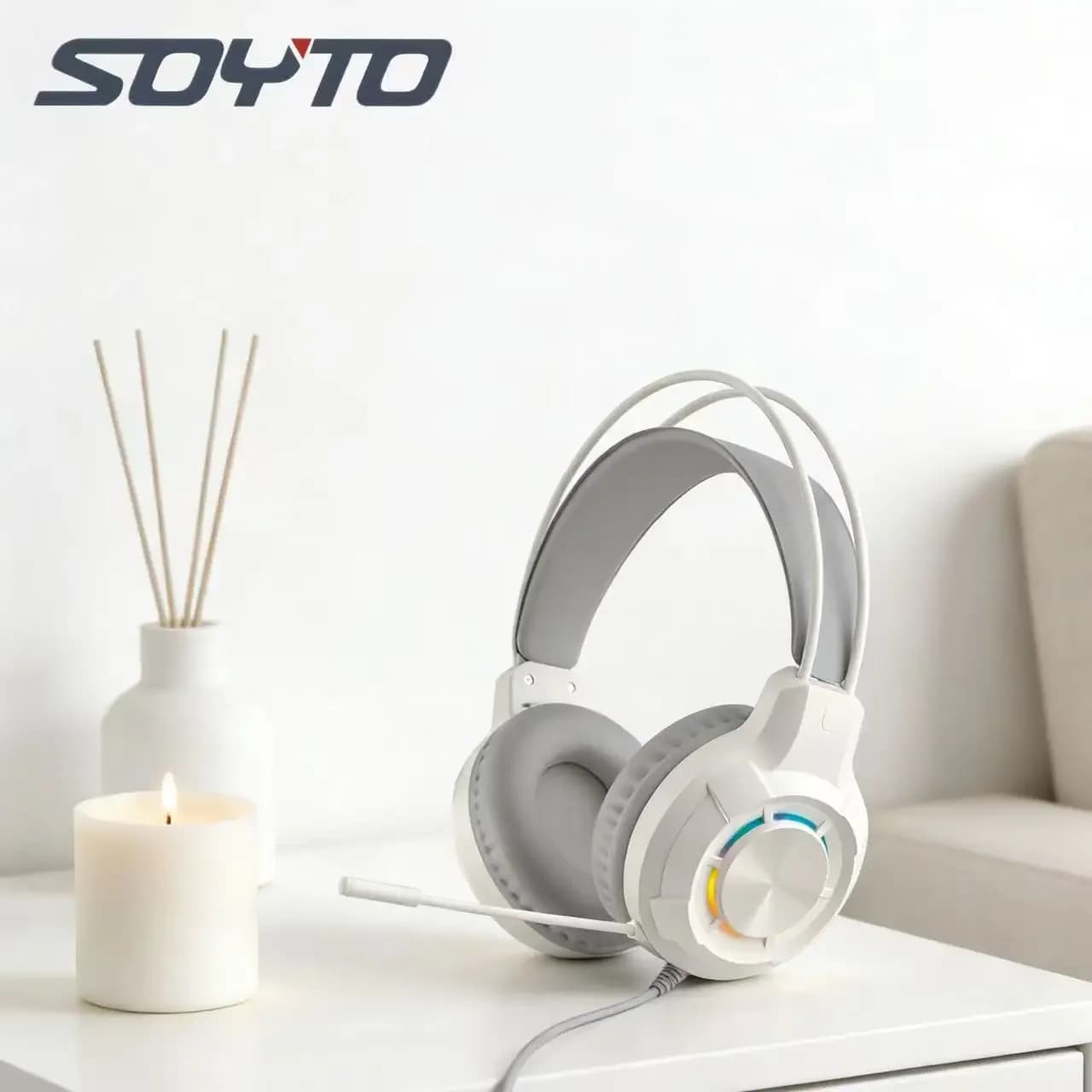 SOYTO Professional Headphones Over-Ear for Esports, Comfort for All Days, Gaming Headset with Microphone and RGB Light for PC and Laptop